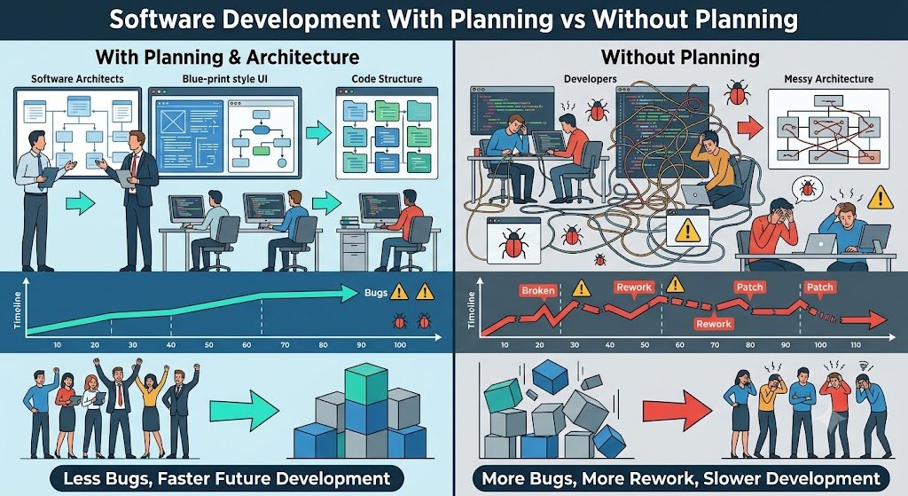 Software development with planning vs without planning